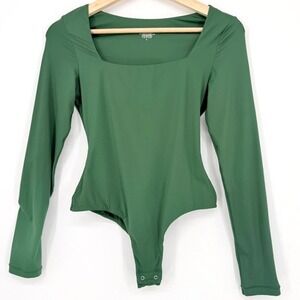 Avidlove Womens Green Square‎ Neck Long Sleeve Thong Bodysuit S Forest Layering